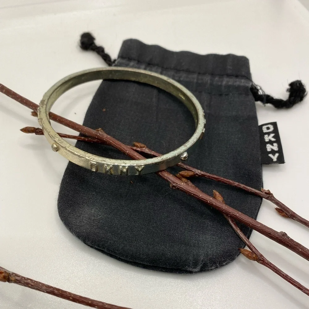 DONNA Karan DKNY Rare Vintage 1990's Silver Tone Logo Bracelet With Orignal Bag